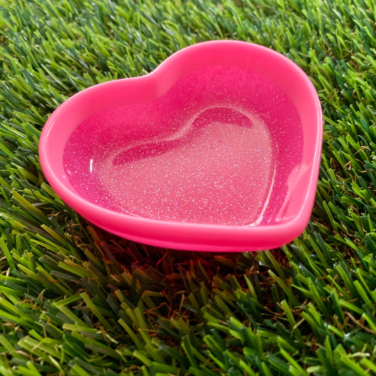 Resin Heart Dish - Two Tone Barbie Pink Featuring Glitter Pink Base and a Bright Pink Border! Brighten Up Your Life with this Bold and Fun Piece!