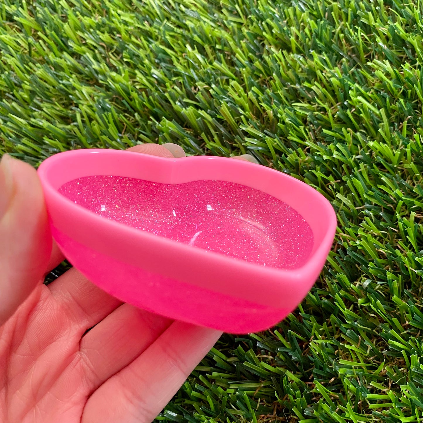 Resin Heart Dish - Two Tone Barbie Pink Featuring Glitter Pink Base and a Bright Pink Border! Brighten Up Your Life with this Bold and Fun Piece!