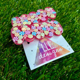 Resin Hair Clip - Watermelon Red Bubble Hair Clip Pair Featuring Hand Placed Rainbow Sweets!