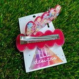 Resin Hair Clip - Watermelon Red Bubble Hair Clip Pair Featuring Hand Placed Rainbow Sweets!