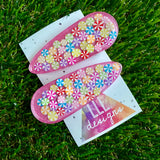 Resin Hair Clip - Pearl Pink Hair Clip Pair Featuring Hand Placed Rainbow Sweets!