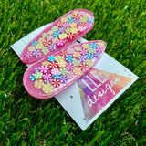 Resin Hair Clip - Pearl Pink Hair Clip Pair Featuring Hand Placed Rainbow Sweets!