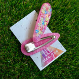 Resin Hair Clip - Pearl Pink Hair Clip Pair Featuring Hand Placed Rainbow Sweets!