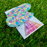 Resin Hair Clip - Mint Green Hair Clip Pair Featuring Hand Placed Pastel Rainbow Hearts!
