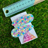Resin Hair Clip - Mint Green Hair Clip Pair Featuring Hand Placed Pastel Rainbow Hearts!