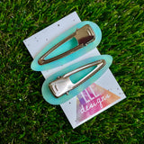 Resin Hair Clip - Mint Green Hair Clip Pair Featuring Hand Placed Pastel Rainbow Hearts!