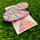 Resin Hair Clip - Pearl Pink Hair Clip Pair Featuring Hand Placed Pastel Rainbow Hearts!