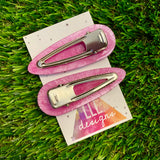 Resin Hair Clip - Pearl Pink Hair Clip Pair Featuring Hand Placed Pastel Rainbow Hearts!