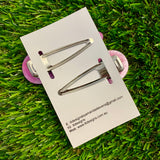 Resin Hair Clip - Pearl Pink Hair Clip Pair Featuring Hand Placed Pastel Rainbow Hearts!