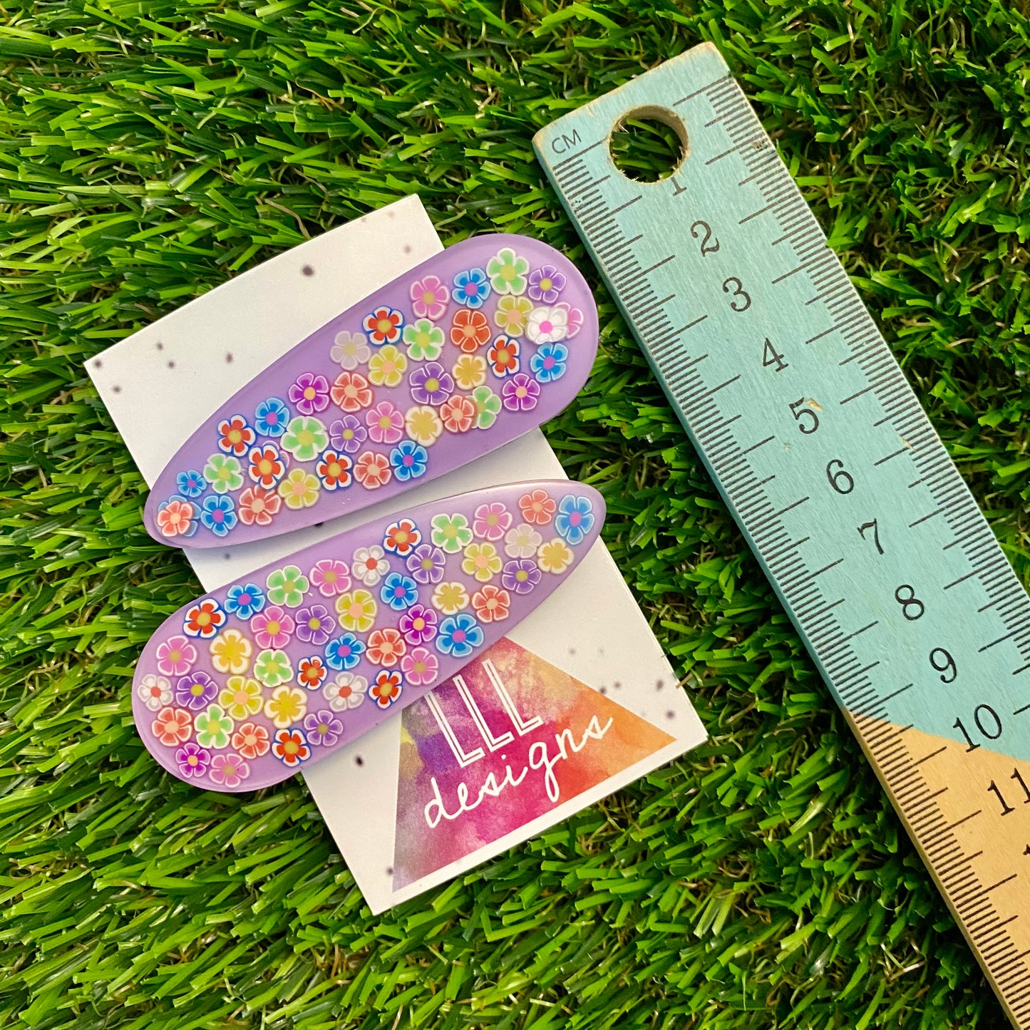 Resin Hair Clip - Lavender Hair Clip Pair Featuring Hand Placed Rainbow Daisies!
