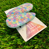 Resin Hair Clip - Mint Green Hair Clip Pair Featuring Hand Placed Rainbow Daisies!
