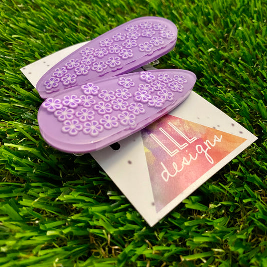 Resin Hair Clip - Monochrome Lavender Hair Clip Pair Featuring Hand Placed Lavender Daisies!