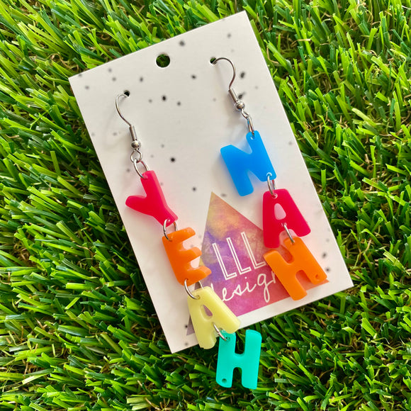 Resin Earrings - Yeah Nah Dangle Earrings Featuring a Hook Top!
