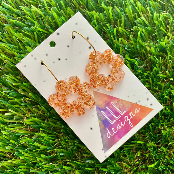Resin Earrings - Copper Foil Floral Wreath Featuring a Gold Hoop!