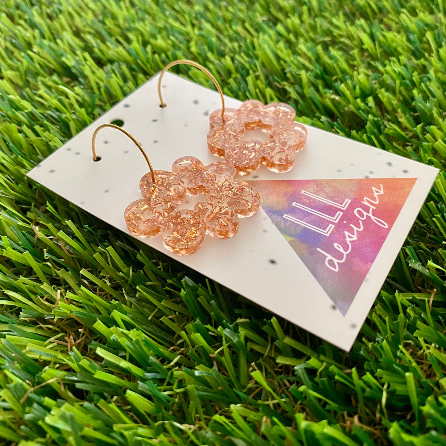 ON SALE!!!! Resin Earrings - Copper Foil Floral Wreath Featuring a Gold Hoop!