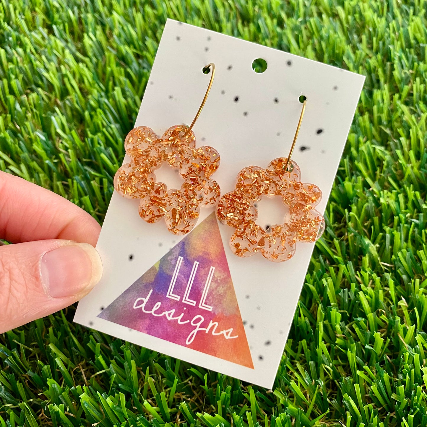 ON SALE!!!! Resin Earrings - Copper Foil Floral Wreath Featuring a Gold Hoop!
