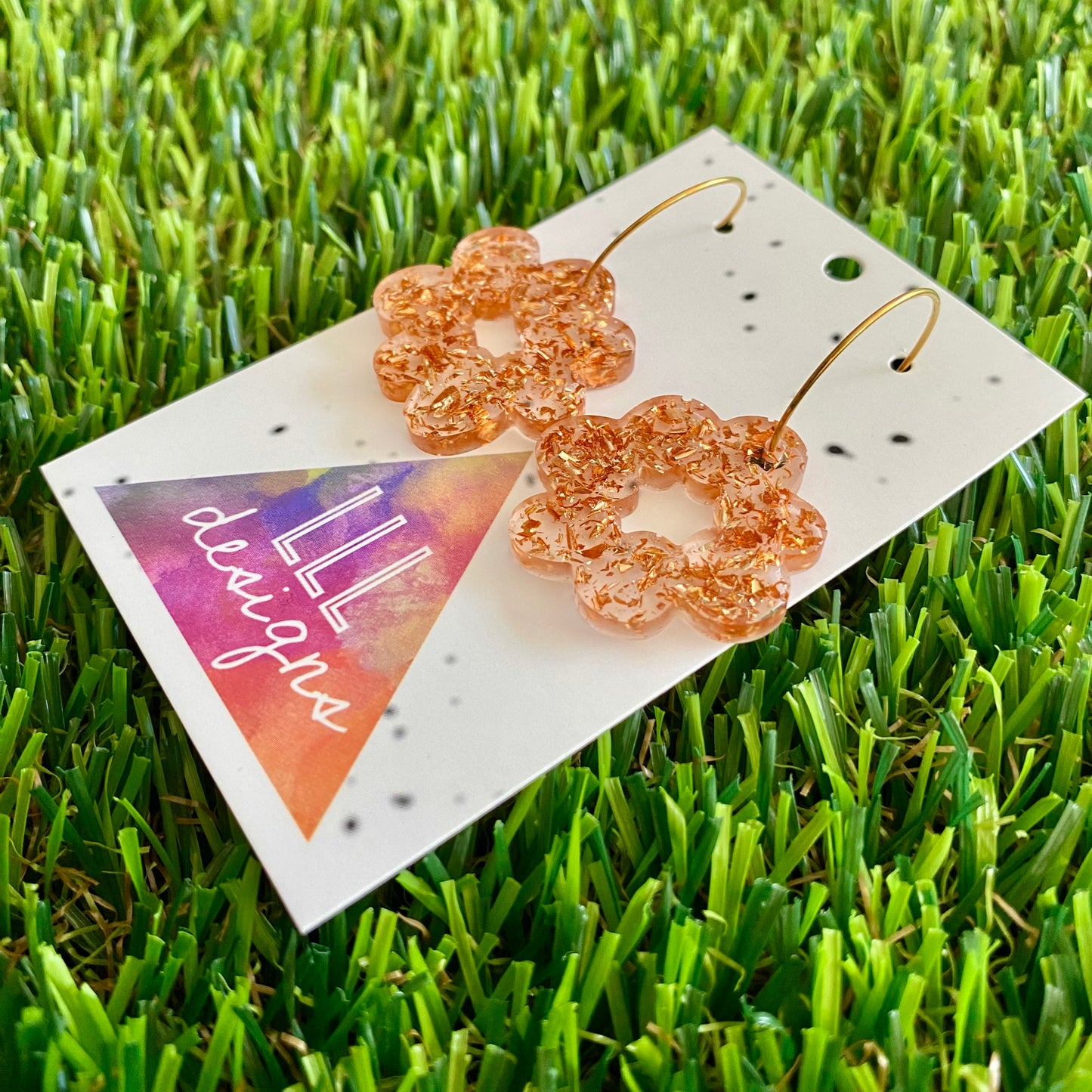 ON SALE!!!! Resin Earrings - Copper Foil Floral Wreath Featuring a Gold Hoop!