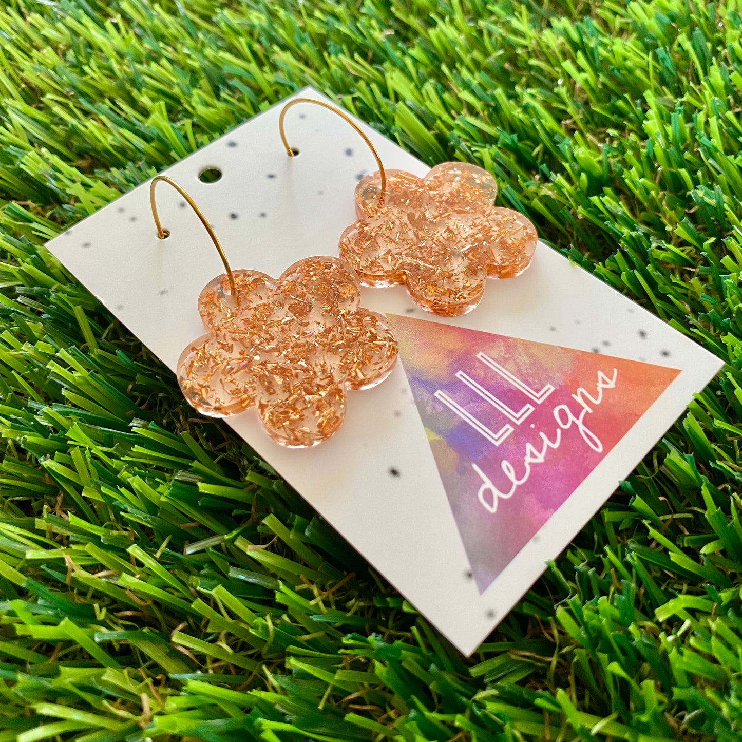 ON SALE!!!! Resin Earrings - Copper Foil Solid Daisy Featuring a Gold Hoop!