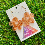 Resin Earrings - Copper Foil Asymmetrical Flower Featuring a Gold Hoop!