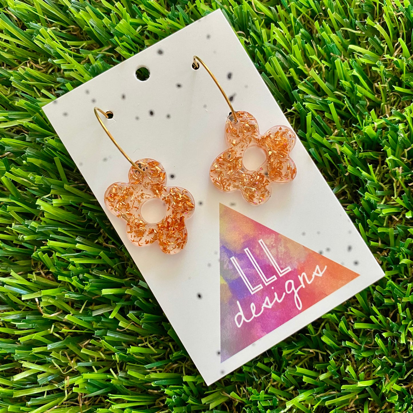 ON SALE!!!! Resin Earrings - Copper Foil Wonky Daisy Featuring a Gold Hoop!