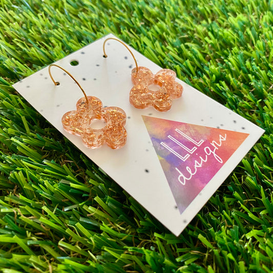 ON SALE!!!! Resin Earrings - Copper Foil Wonky Daisy Featuring a Gold Hoop!