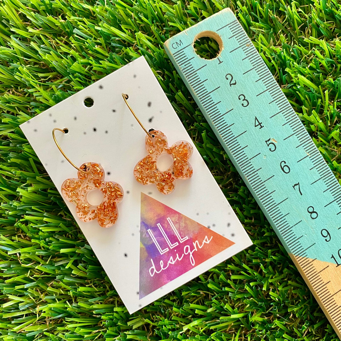 ON SALE!!!! Resin Earrings - Copper Foil Wonky Daisy Featuring a Gold Hoop!