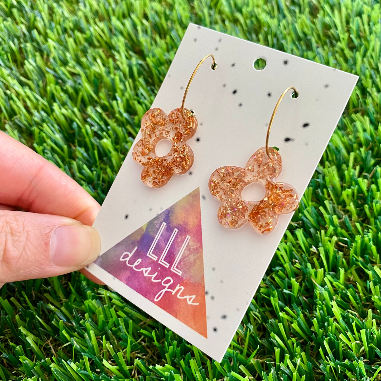 ON SALE!!!! Resin Earrings - Copper Foil Wonky Daisy Featuring a Gold Hoop!