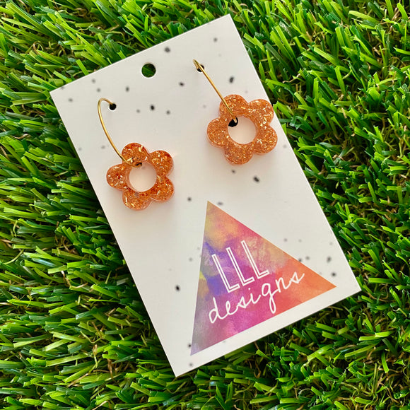 Resin Earrings - Copper Foil Mini Daisy Featuring a Gold Hoop!