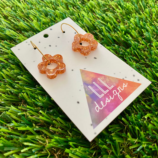 ON SALE!!!! Resin Earrings - Copper Foil Mini Daisy Featuring a Gold Hoop!