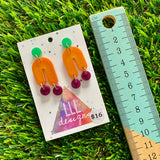 Resin Earrings - Green, Orange and Purple Balancing Act Dangles!