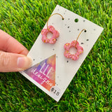 Resin Earrings - Pink and Gold Confetti - Mini Daisy Featuring a Gold Hoop!