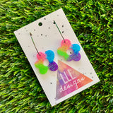 Resin Earrings - Neon Vibrant Wonky Daisy Featuring a Rainbow Hoop!