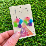 Resin Earrings - Neon Vibrant Wonky Daisy Featuring a Rainbow Hoop!