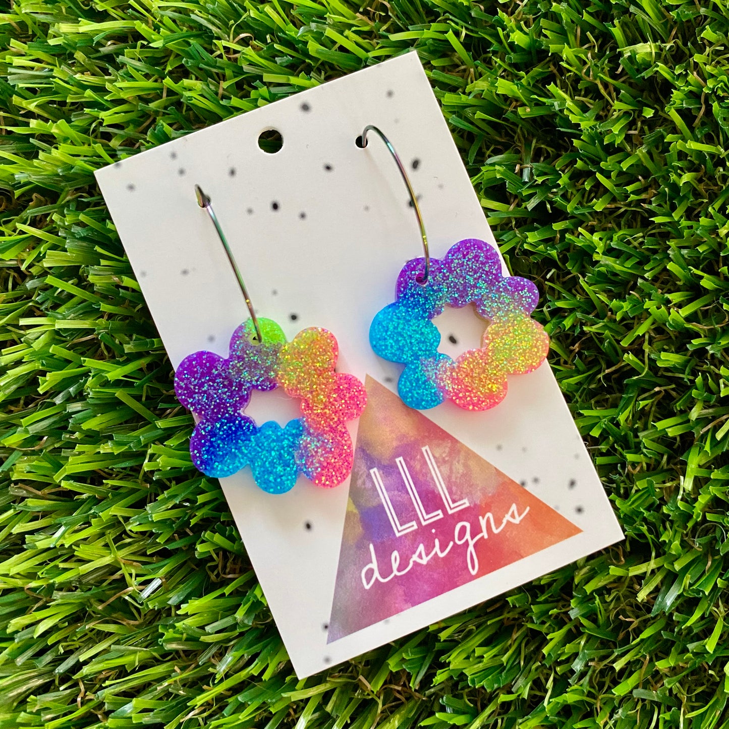 ON SALE!!!! Resin Earrings - Neon Vibrant Floral Wreath Featuring a Rainbow Hoop!