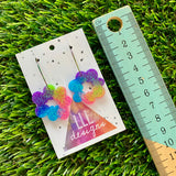 Resin Earrings - Neon Vibrant Floral Wreath Featuring a Rainbow Hoop!