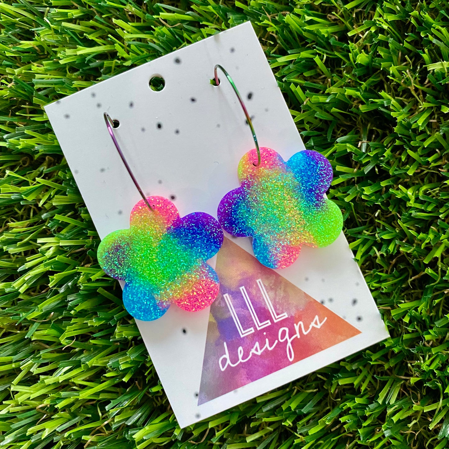 ON SALE!!!! Resin Earrings - Neon Vibrant Solid Daisy Featuring a Rainbow Hoop!