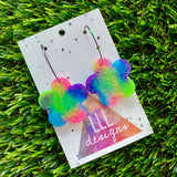 Resin Earrings - Neon Vibrant Solid Daisy Featuring a Rainbow Hoop!