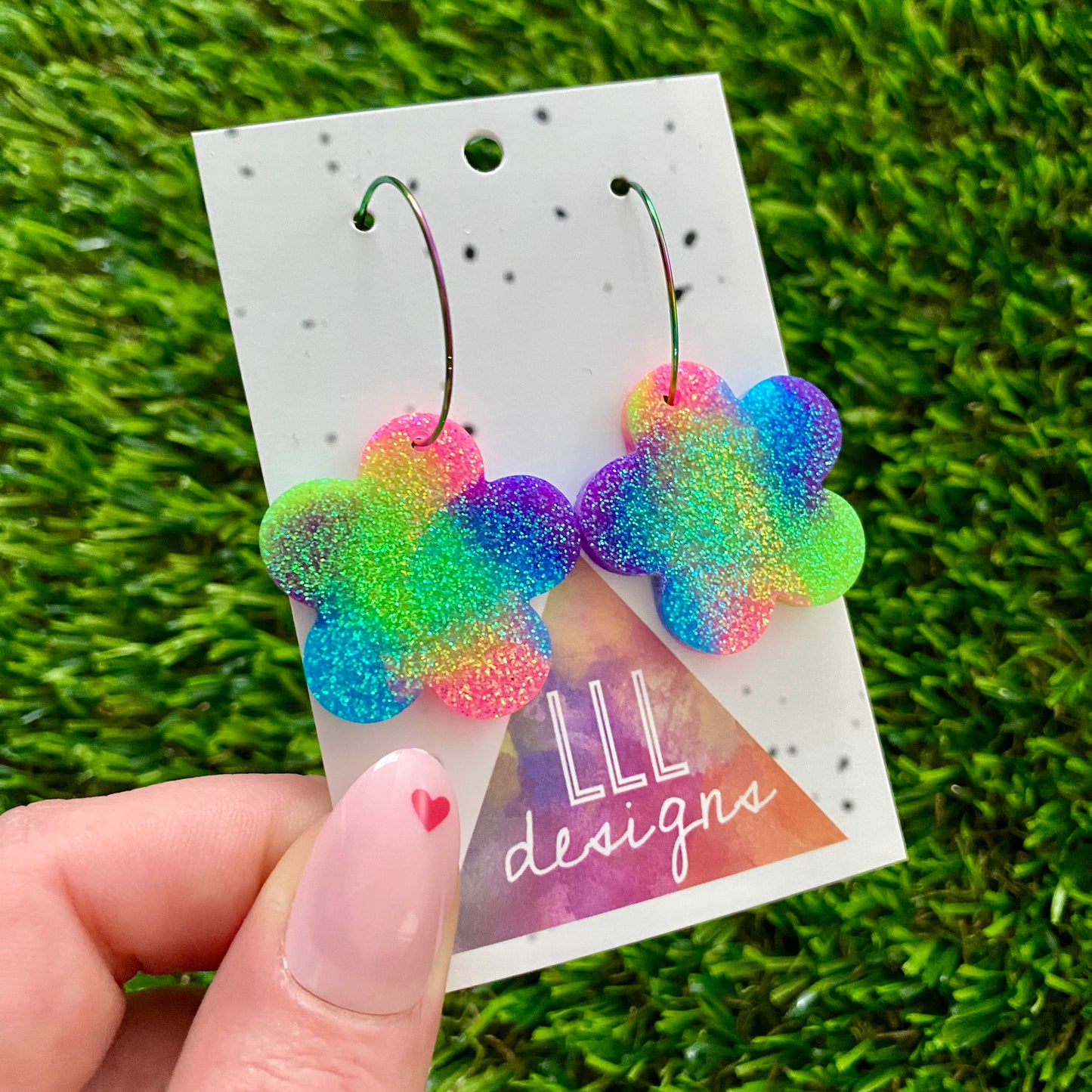 ON SALE!!!! Resin Earrings - Neon Vibrant Solid Daisy Featuring a Rainbow Hoop!
