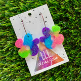 Resin Earrings - Neon Vibrant Asymmetrical Flower Featuring a Rainbow Hoop!
