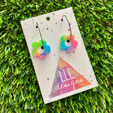 Resin Earrings - Neon Vibrant Mini Daisy Featuring a Rainbow Hoop! (3)