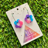 Resin Earrings - Neon Vibrant Mini Daisy Featuring a Rainbow Hoop! (4)