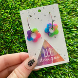 Resin Earrings - Neon Vibrant Mini Daisy Featuring a Rainbow Hoop! (7)