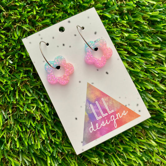 ON SALE!!!! Resin Earrings - Pastel Mini Daisy Featuring a Silver Hoop! (1)