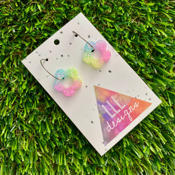 Resin Earrings - Pastel Mini Daisy Featuring a Silver Hoop! (2)