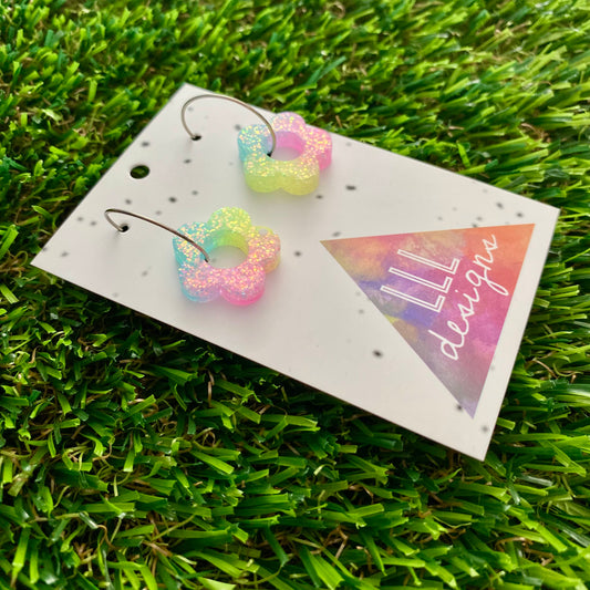 ON SALE!!!! Resin Earrings - Pastel Mini Daisy Featuring a Silver Hoop! (2)