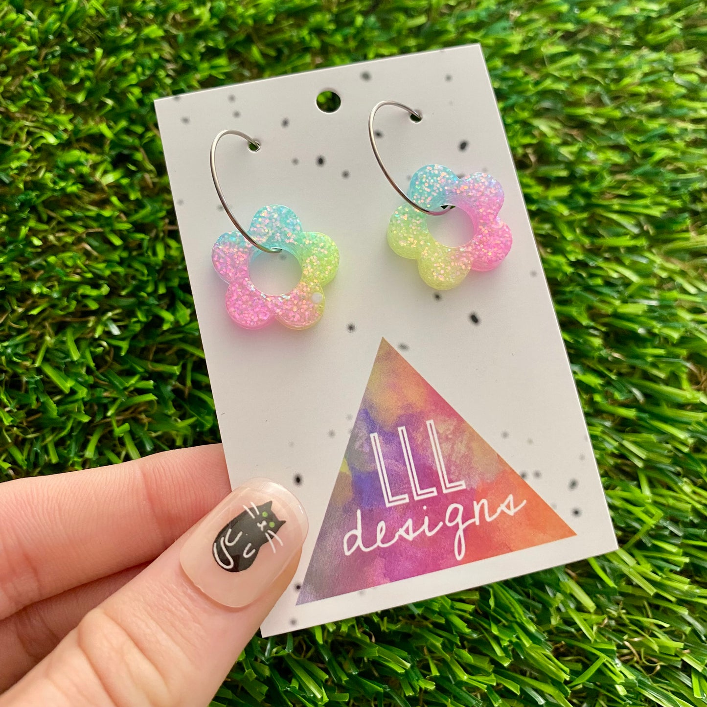 ON SALE!!!! Resin Earrings - Pastel Mini Daisy Featuring a Silver Hoop! (2)