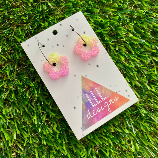 ON SALE!!!!  Resin Earrings - Pastel Mini Daisy Featuring a Silver Hoop! (3)