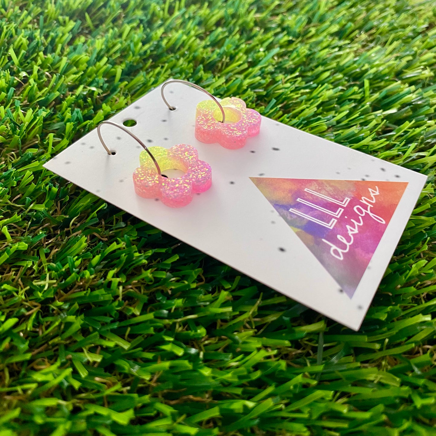 ON SALE!!!!  Resin Earrings - Pastel Mini Daisy Featuring a Silver Hoop! (3)