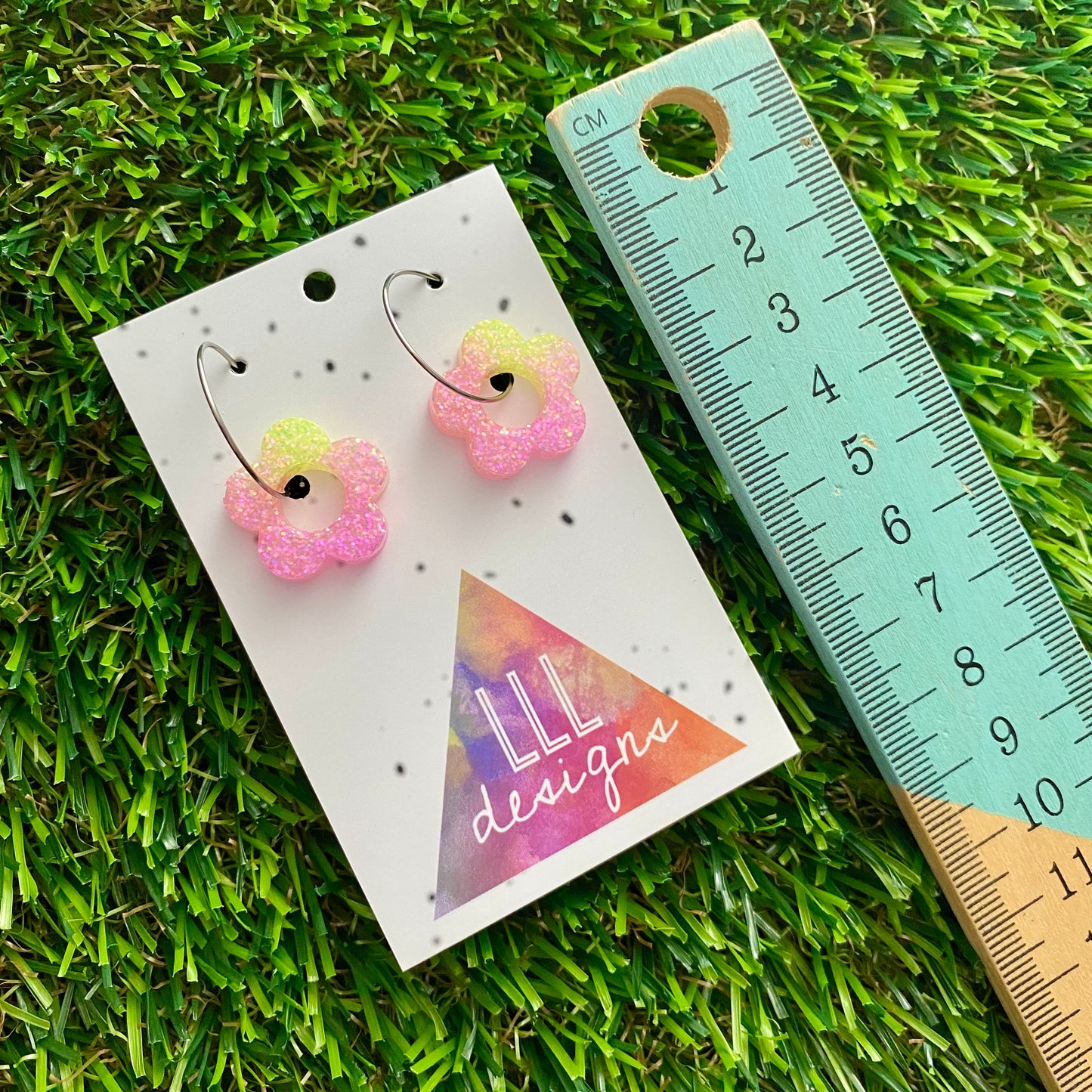 ON SALE!!!!  Resin Earrings - Pastel Mini Daisy Featuring a Silver Hoop! (3)