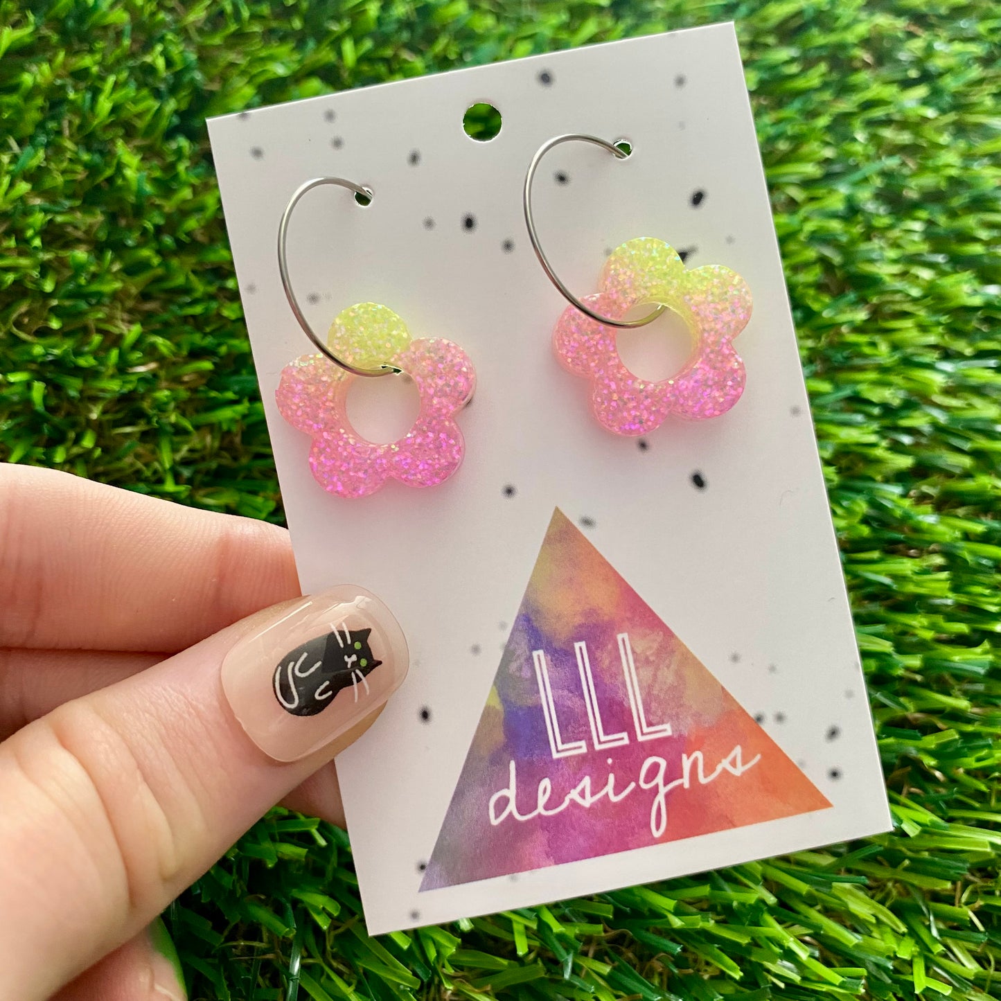 ON SALE!!!!  Resin Earrings - Pastel Mini Daisy Featuring a Silver Hoop! (3)